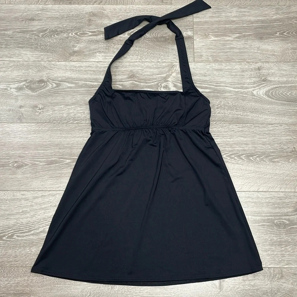 Lands’ End Black Swim Dress Underwire Halter Top Coverup Tankini Swimsuit 8P